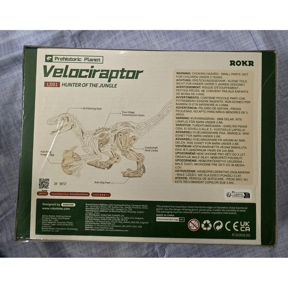 Velociraptor Mechanical Model Kit-3D Puzzle Assembly STEM Toy Moving Dinosaur